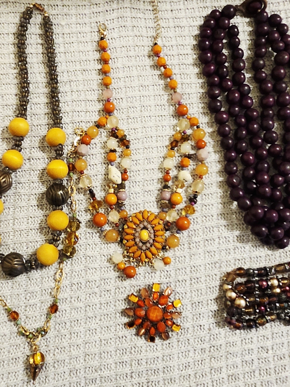 Vintage Jewelry Lot - Boho - Yellow, Orange And Purple